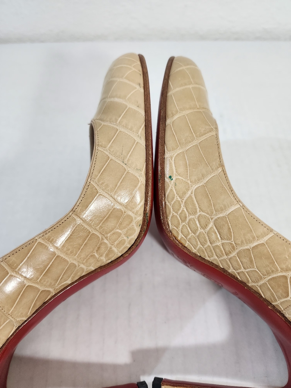 Christian Louboutin Vintage Nude Embossed Leather Cap Toe Pumps Heels EU 37 - Picture 8 of 14